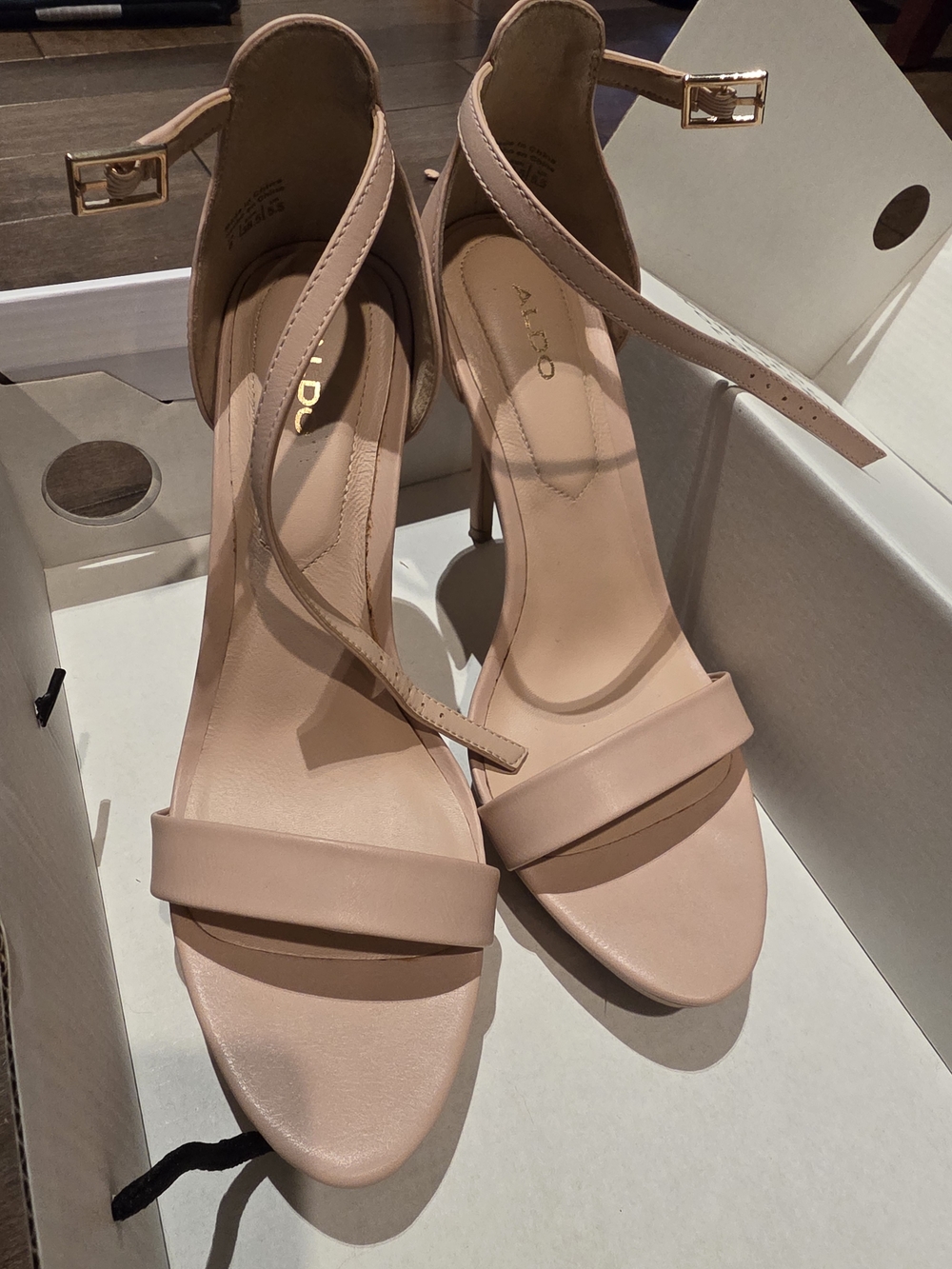 ALDO Nude Pink Ankle-Strap Heeled Sandals. Size 8